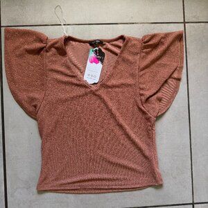 🔥 4 for $20 DEAL 🔥 Papermoon Rust Brown Shimmer Flutter Sleeve Top NWT